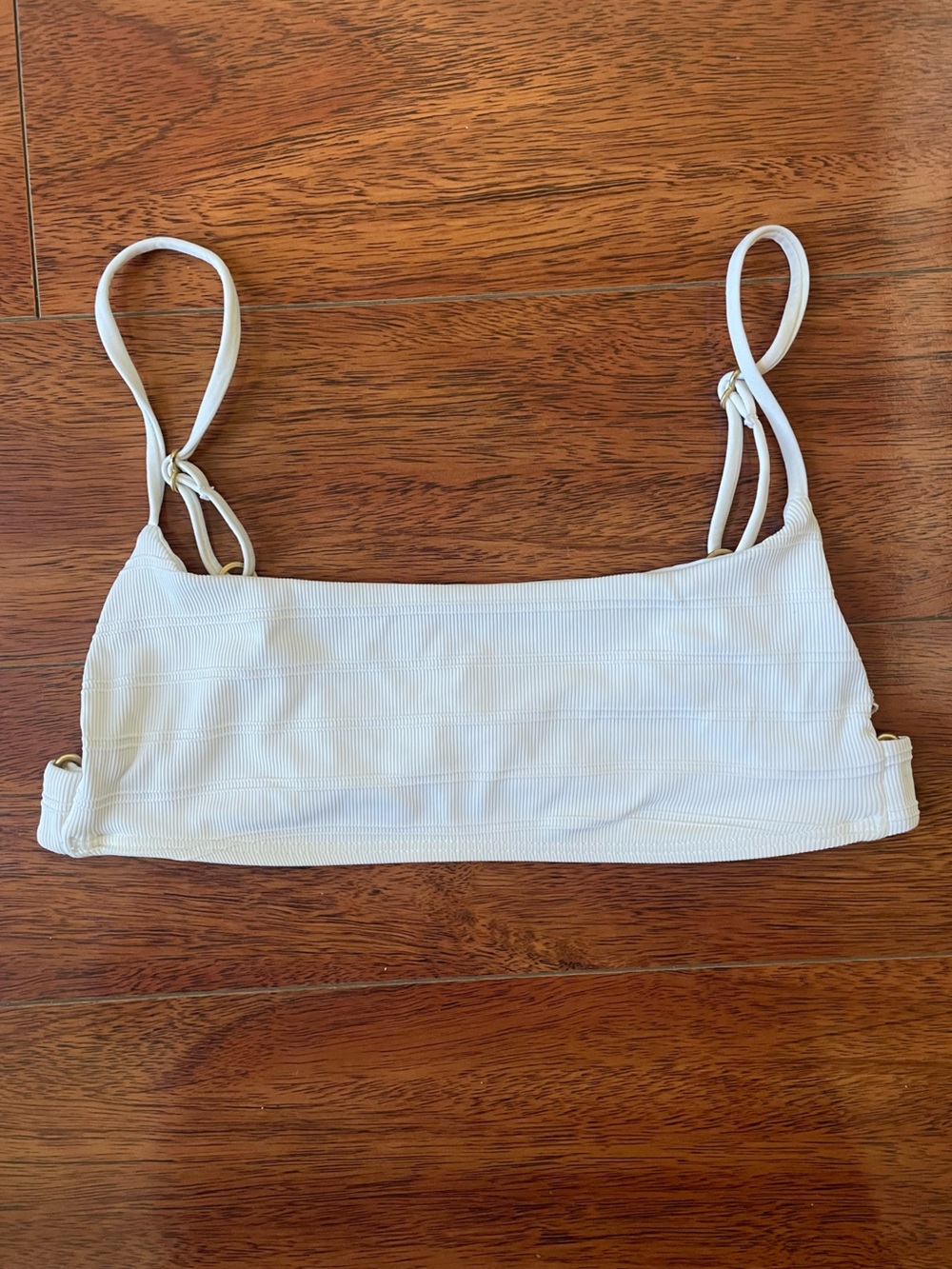 L*Space White Ribbed Bandeau Bikini Top with Adjustable Straps